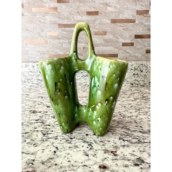 Vintage Green Flower Vase Rare Studio Pottery Bud Vase Two Sections for Decor - Picture 1 of 4